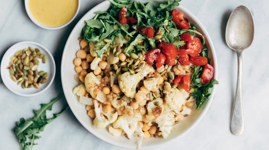 Wheat Berry Chickpea Bowl with Maple Mustard Dressing