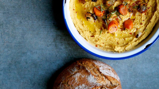 Roasted Carrot Rosemary Hummus + Whole Wheat Bread