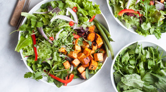 Fresh Herb & Green Salad with Baked Sriracha Tofu