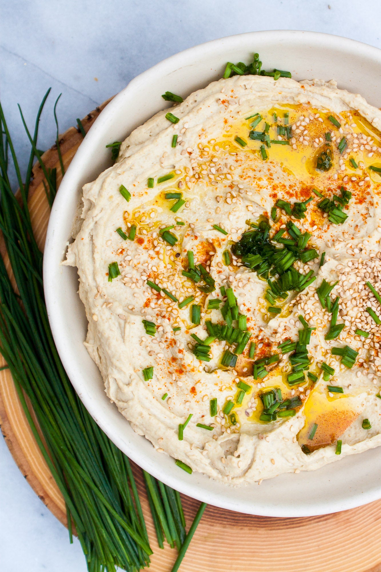 Cumin Spiced Lentil Hummus with Chives & Chiles