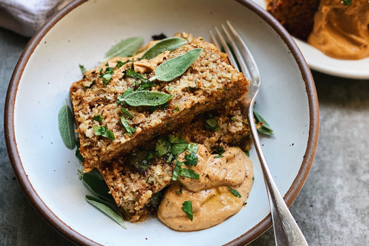 Cashew Rice Loaf + Red Pepper Cheese Sauce