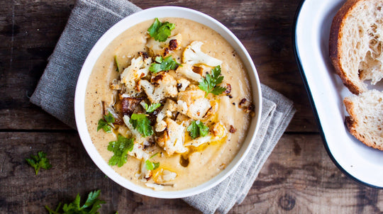Creamy Vegan Roasted Cauliflower + Potato Soup